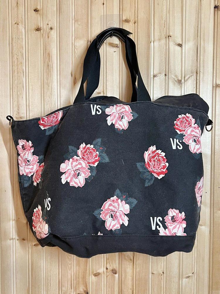 Victoria's Secret Weekender Travel Bag Pink Roses Flower Tote Zip Closure